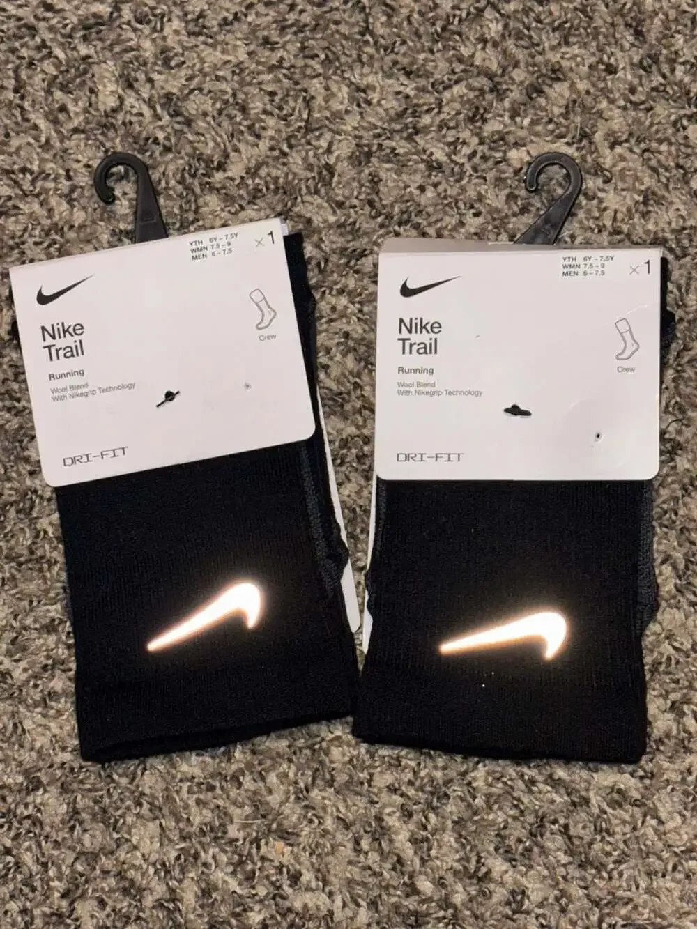 2x Nike Trail Running Crew Socks with Nikegrip Technology